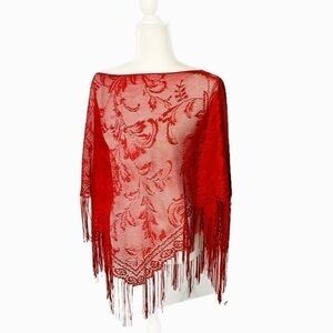 Anthropologie Apostrophe Red Lace poncho